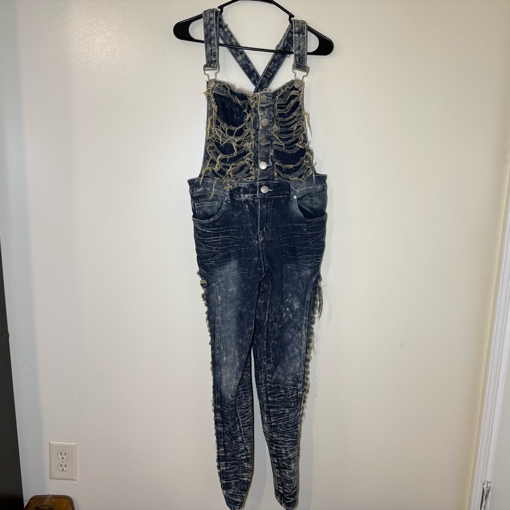Stylish Distressed Denim Overalls